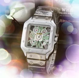 Хорошее качество, мужские модные стильные часы, квадратные полые римские часы с циферблатом, японские кварцевые часы из нержавеющей стали, кожаный ремешок, повседневные водонепроницаемые наручные часы
