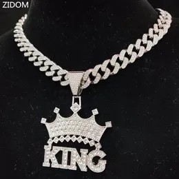 Componenti Uomo Donna Corona hip-hop con collana con ciondolo re con catena cubana da 13 mm Collane hiphop ghiacciate Gioielli con ciondoli di moda