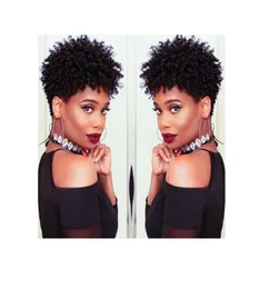 Nova chegada cabelo brasileiro africano ameri corte curto kinky encaracolado peruca simulação cabelo humano curto encaracolado peruca para lady1470520