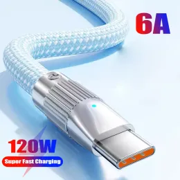 120W 6A Samsung iPhone을위한 Super Fast Charging Type-C Bold Braid Cable 15 Huawei Xiaomi Quick Charge USB 데이터 유형 C 와이어 코드 1m