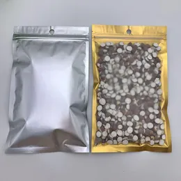 75x12cm 200pcs Ön Mat Torbalar Temiz İç Altın Alüminyum Folyo Ziplock Torba Yeniden Açılabilir Kart Toz Akıllı Poli Kese Plastik Plastik Zip Çantası HTRPT