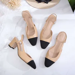 10 Scarpe eleganti da donna con tacco alto AFashion Sandali Baotou albicocca neri Primavera Autunno Punta tonda 0924 Albicocca 6.5CM 35-41 Scarpe di lusso firmate