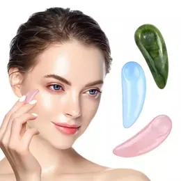 Pietra di giada naturale Quarzo rosa Crema per gli occhi Cucchiaio cosmetico Strumenti Gua Sha Cristallo di quarzo di roccia Spatola per trucco viso Mini occhi Cura della pelle Prodotti di bellezza