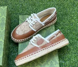 Canvas-LEDER-ESPADRILLE-Loafer-Schuhe MIT DOPPELTEM Buchstaben G Damen-Designer-Sneaker mit niedriger Schnürung, lässiger Anzugschuh, Espadrilles-Designer-Trainer-Sandale mit Stickerei