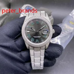 Yeni Buzlu Paslanmaz Çelik 39mm Parlak Kılıf Gri Yüz Otomatik Pürüzsüz Süpüren Eller Elmaslar Her Tepe Watch339V