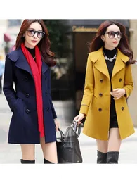 Giacca autunno inverno taglie forti Cappotto doppiopetto tinta unita da donna coreano slim femminile in lana 240105