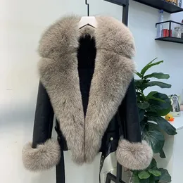 Maylofuer 100% Real Fox Fur Coat äkta fårskinnskinnjacka Importerad material Big krage med naturliga rävpäls manschetter 240105