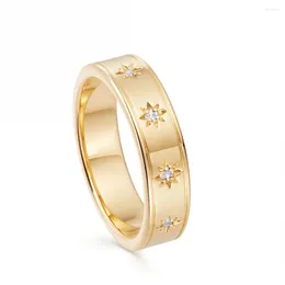 Anillos de racimo 2024 Color dorado Clásico Simple Star Signet Ring Pave 5A Cubic Zirconia Moda Mujer Joyería de dedo