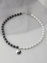 Hänge halsband hip hop rock yin yang pärlhalsband svartvitt imitation pärla par tai chi daglig slitage smycken