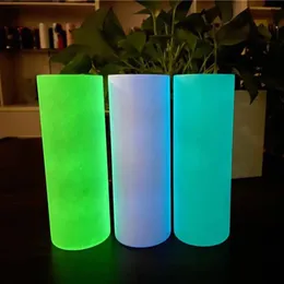 20oz DIY Sublimação Tumbler Brilha no Vidro Escuro Reto Skinny Tumbler Copo Luminoso de Aço Inoxidável para Presentes de Ano 240105