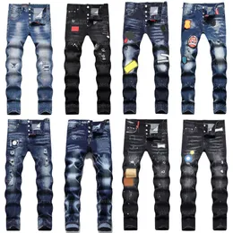 Designerskie dżinsy dla męskich dsquareds dżinsy marka moda czarne spodnie High Street Hip-hop proste dżinsowe spodnie RIP Haft Elastic Slim Fit Jean Men Joggers