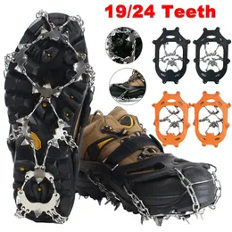 1 Pair Anti-slip Climbing Crampons 24 Teeth Mountaineering Shoe Boot Grips Chain Spike with Carry Bag Snow Gripper for Hiking Cl 240104