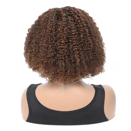 P4/27 4*4 Dantel Kapatma Bob Wig Brezilya Bakire İnsan Saç 10-18inch Kinky Kıvırcık% 130% 150% 180% 180 Tesisite Piyano Rengi