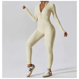 Yoga Outfit Women Yoga Jumpsuit Fitness Sports Suit Zipper Elastic One-Piece Bodysuits Gym Long Sleeve Gym Runing Push Up Workout Sportwear