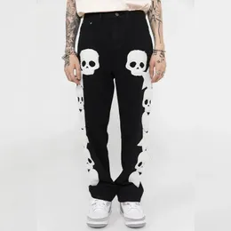 Джинсы Blackair Skulls Jeans Skeleton Emelcodery Jeans для мужчин Hip Hop High Street Y2K Men's Denim 240104