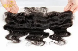 Fechamento frontal de renda 8a malaio indiano peruano cambojano brasileiro virgem cabelo humano onda corporal fechamento nós descorados orelha para e6347338