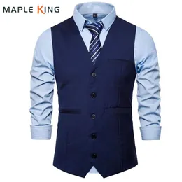 Vests Gilet Homme Classique Mens Vests Suit Waistcoat 2022 Solid Color Costume Steampunk Homme Men Social Business Habit Homme Mariage