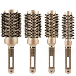 Professional 4pcsset Gold Round Hair Comb Hairdressing Curling Brushes Barrel For Blow Dry Salon Styling Tools 240105