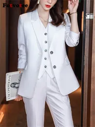 Fotvotee Fashion Prink 3 Piece Set Autumn Winter 2023 Korean Office Long Sleeve Blazer Jacket and Suits Vest Casual Trousers 240105