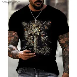 T-shirts pour hommes Hommes Qualité Mode T-shirts Casual Streetwear Manches courtes Léopard Hot Drill Hommes Vêtements Tee Tops O-Cou Strass Tshirt Y2K T240105