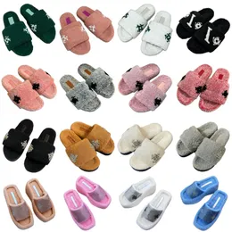 Pelzhausschuhe Winter warme Designerschuhe weiche Buchstaben Strandschuhe klassische Damenmodeschuhe Wolle offene Zehensandalen glänzende Diamant-Plateauschuhe Luxusmarke