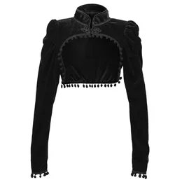 Giacche Veet nere corte Steampunk Crop Jacket Stand manica lunga Autunno Donna Bolero gotico Cappotto vittoriano Corsetto vintage Accessori