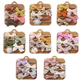 8Sets/Lot Baby Bow pannband LACE Flower Print Nylon Cotton Hair Bands for Children Girls Non-Wave Born Toddler Accessories 240105