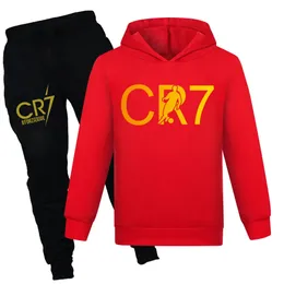 CR7 Series Compless Kids Autumn Rooded Set Boys Portugal Footbool 7 Tracksuit Sportswear Hoodies Pant Costume Children's Clothing 240104