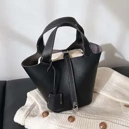 Mode 2 Set Tote Tasche Hohe Qualität Weiche Leder Handtasche Eimer Tasche Für Frauen Marke Schwarz Braun Weibliche Tasche Einfache designer Tasche 240104