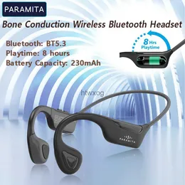 Fones de ouvido de telefone celular PARAMITA Real Bone Conduction Bluetooth Headphone sem fio BT5.3 fone de ouvido esportivo à prova d'água com microfone para treinos corrida condução YQ240105