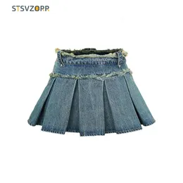 Stsvzorr denim shorts Summer Korean Fashion Girls 'Niche Fold Original Edge Fold Ski 231229