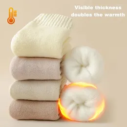 Women Socks Winter Warm Cashmere Wool Mid-Tube Home Floor Sleep Stocking Markron Color Thick Plush Snow Sokken 5 Pairs