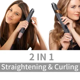2 in 1 Pro Gold Flat Iron Twist Hair Curler Straightener Irons Antifrizz for Strightinging Curling Styling Tool 240104