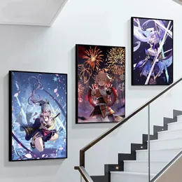 Genshin Impact Anime Poster Kendinden Yapışkan Sanat Poster Retro Kraft Sticker Diy Oda Bar Retro Dekorasyon Resim 240104