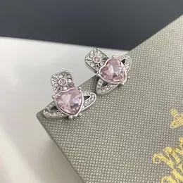 Viviennely Westwoodly Planet Diamond Studded Love Earrings Design Temperament Heart-StameEarrings女性トレンド