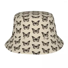 ベレー帽Black Butterfly Bucket Hat Panama Children Bob Hats Outdoor Fisherman for Summer Fishing Unisex Caps