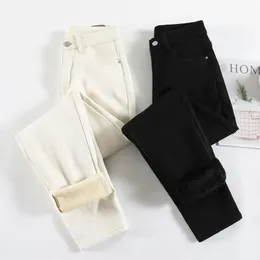 Белые джинсовые джинсы, эластичные осенне-зимние плюс бархатные прямые брюки Harlan, теплые модные модные брюки для папы 240104