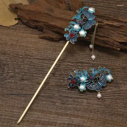 Hair Clips Chinese Hanfu Accessories Freshwater Pearl Tassel Stick Retro Butterfly Hairpin Accessory