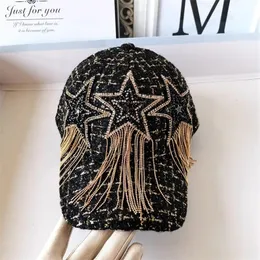 1129 ins gold thread plaid Sequin fringed pentagram star lady baseball bomber hat women leisure visors cap 240104