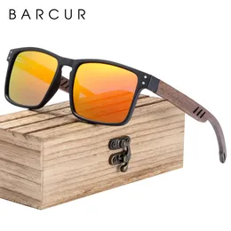 Barcur Men's Solglasögon för män Brand Designer Natural Walnut Wood Sun Glasses Women Polarised Eyewear UV400 Eyewear 240104