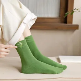Meias femininas meias térmicas mulher verde pequeno fresco escovado grosso algodão senhoras correndo moda japonesa cor sólida lã meia