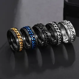 Anéis de casamento anel de aço inoxidável legal preto giratório elo de corrente usado para textura de pneu masculino corrente rotativa 240104