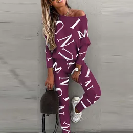 Conjunto informal de pantalones de manga larga con estampado de letras holgadas y tendencia de moda para mujer europea y americana Popular de otoño