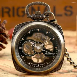 Table Clocks Vintage Bronze Hand Winding Mechanical Mens Pocket Watch Antique Stylish Chain Pendant Gentleman Retro Timepiece Gifts Male