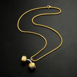 Halskette mit Hantel-Anhänger für Herren, 14 Karat Gelbgold, Sport, Fitnessstudio, Fitness, Hantel-Halskette, maskuliner Schmuck, Kette 24