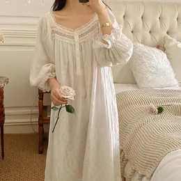 Shirts Vintage Soft Cotton Long Nightgowns for Women Long Sleeve Elegant Nightshirts Comfortable Loose Night Dress