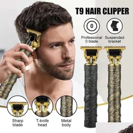 Aparador de cabelo t9 recarregável clipper usb corte elétrico hine homem barbeador para homens barbeiro profissional barba entrega produtos carro dhge4