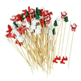 Party Decoration 50Pcs Christmas Bamboo Food Picks Toothpicks Santa Dessert Buffet Fruit Salad Year Xmas Supplies