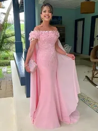 3D Kwiki kwiatowe Różowe sukienki wieczorowe z odłączoną szyfonową peleryną z ramion długą syrenę formalną okazję Suknie wspaniałą sukienkę balową