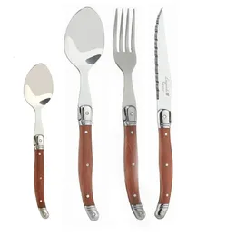 4-24pcs Laguiole Steak Knives Dinner Forks 테이블 스푼 미니 커피 티스푼 나무 핸들 칼레 레스토랑 바 나무 테이블웨어 240105